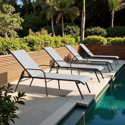 Crestlive Products Outdoor Chaise Lounge Chair,5-Position Pool Lounge Chairs with Armrests Sunbathing Recliner for Patio,Beach,Deck,Yard (4PC Brown) - Image 2