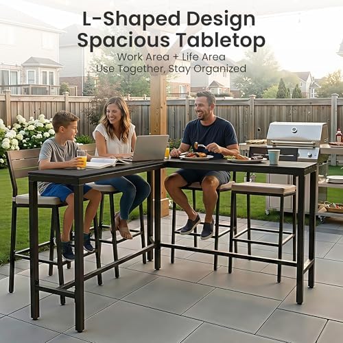 Outdoor Bar Table, 55" L-Shaped Pub Table with Slatted Waterproof Top - Image 6
