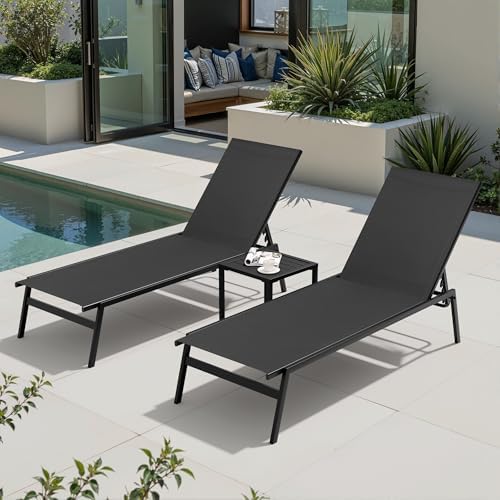 Pool Lounge Chair Set of 3, Outdoor Lounge Chairs (Black) - Image 2