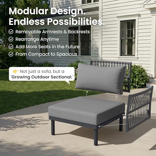 Aluminum Outdoor Patio Furniture Set, 2 Seat Modular Patio Sectional Sofa - Image 6