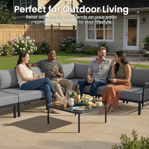 Aluminum Outdoor Patio Furniture Set, 2 Seat Modular Patio Sectional Sofa - Image 7