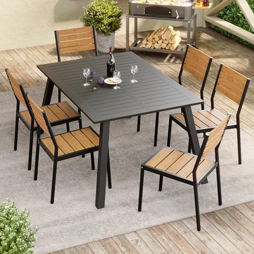 Crestlive Products Stackable Aluminum Outdoor Dining Chair, Patio Chair with Wood Grain WPC Seat & Back, Modern All-Weather Armless Chairs for Patio, Backyard, Poolside, Brown - Image 3