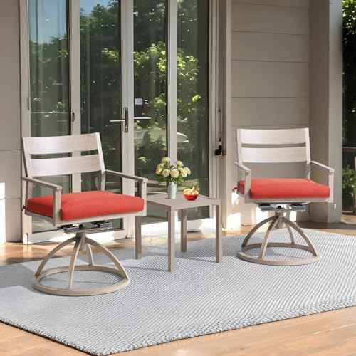 Crestlive Products Patio Swivel Chairs Set of 4, Outdoor Dining Chairs with Sunbrella Cushion Weather-Resistant Aluminum Rocker Chairs with Wood Grain Finish for Outside Garden (Red) - Image 3