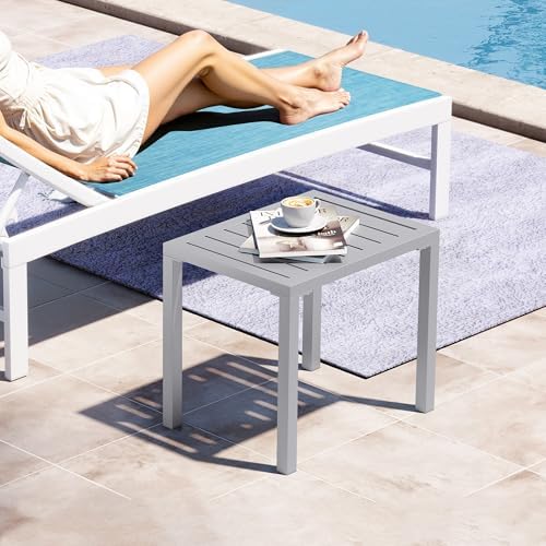 Aluminum Outdoor Side Table, Small Patio Coffee Bistro End Table, Gray - Image 3