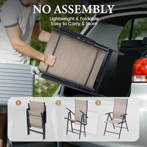 Crestlive Products 7 Pieces Patio Dining Set for 6, Outdoor Table and Folding Dining Chairs 70in Rectangle Aluminum Table with Umbrella Hole Foldable Adjustable High Back Patio Chairs, Brown - Image 5