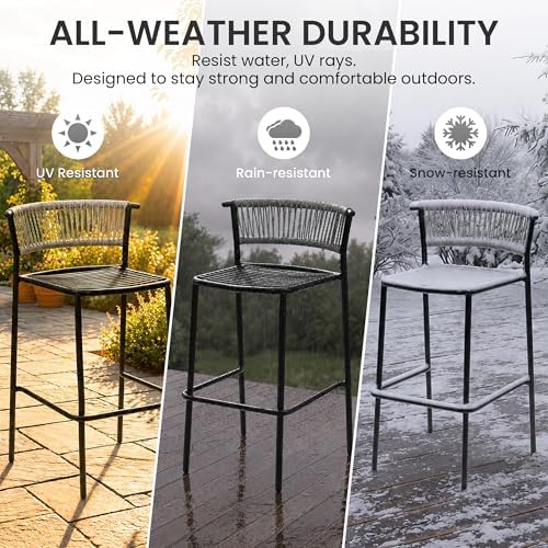 Outdoor Bar Stools Set of 4, 26" Stackable Counter Stools with Rattan Back - Image 4