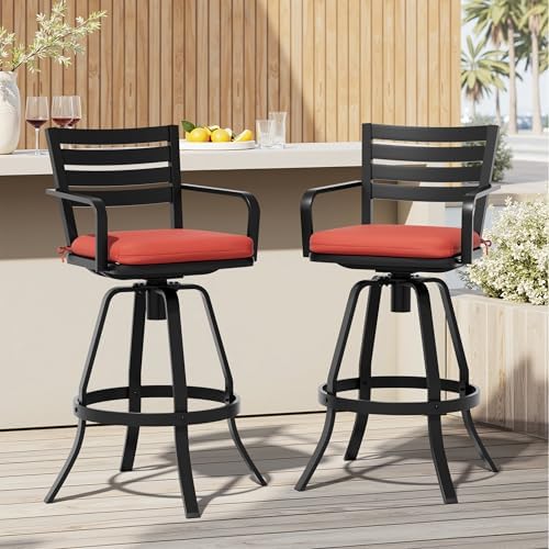 30" Swivel Outdoor Bar Stools Set of 2, Sunbrella Cushion Patio Bar Chairs - Image 2