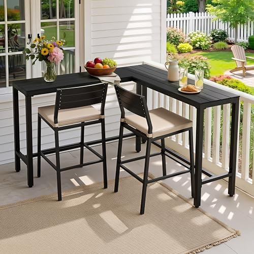Outdoor Bar Table, 55" L-Shaped Pub Table with Slatted Waterproof Top - Image 3