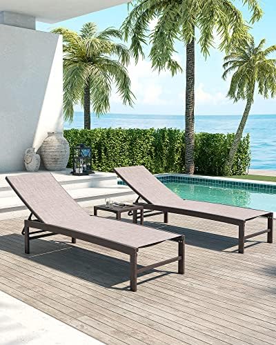 Crestlive Products 4PCS Chaise Lounge Chairs Outdoor with 2PCS Side Tables, Aluminum Patio Lounge Set, Adjustable Five-Position Recliner for Beach, Pool, Sunbathing, Lawn, Yard - Image 3