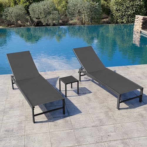Crestlive Products 2PCS Chaise Lounge Chair Outdoor with 1PC Side Table, Adjustable 5 Positions Pool Tanning Recliner, Outdoor Lounge Furniture Perfect for Patio, Beach, Yard, Pool - Image 2