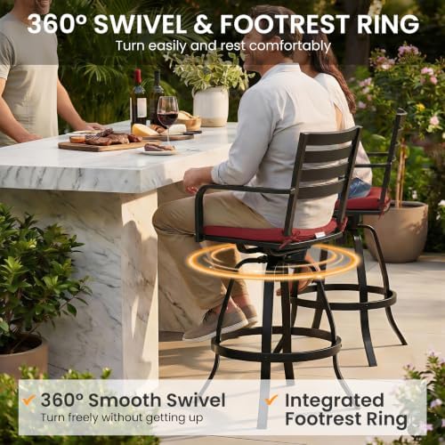 30" Swivel Outdoor Bar Stools Set of 2, Sunbrella Cushion Patio Bar Chairs - Image 5