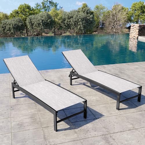 Crestlive Products Chaise Lounge Chair Outdoor Set of 2, Adjustable 5 Positions Pool Tanning Recliner, Outdoor Lounge Furniture Perfect for Patio, Beach, Yard, Pool - Image 2