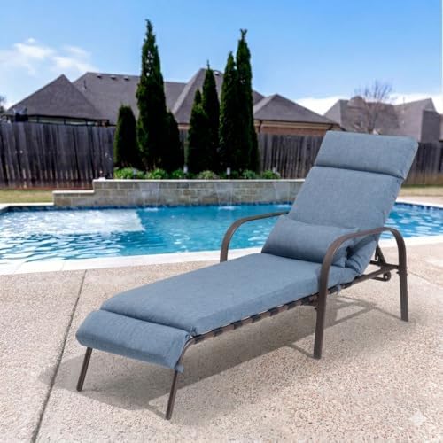 Lounge Chair Outdoor with Cushion & Pillow, Pool Chaise Chairs (Dark Blue) - Image 7