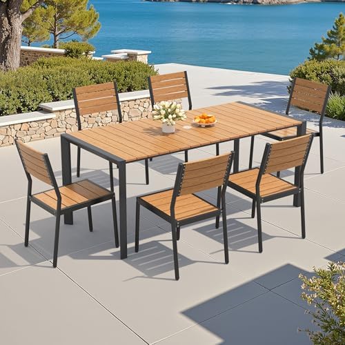 Crestlive Products Stackable Aluminum Outdoor Dining Chair, Patio Chair with Wood Grain WPC Seat & Back, Modern All-Weather Armless Chairs for Patio, Backyard, Poolside, Brown - Image 7