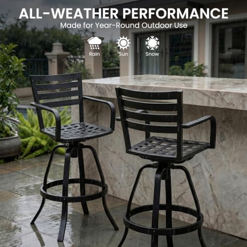 30" Swivel Outdoor Bar Stools Set of 2, Sunbrella Cushion Patio Bar Chairs - Image 6