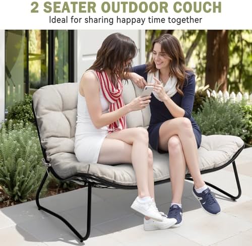 Outdoor Loveseat with Soft Cushion,Patio 2-Seat Boho Sofa (Beige) - Image 7
