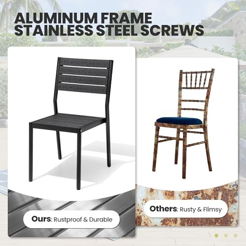 Crestlive Products Stackable Outdoor Dining Chairs Set of 2, All Weather Armless Patio Chairs with Aluminum Frame Woodgrain Seat and Back for Lawn Garden Backyard Deck Porch Yard, Black - Image 6