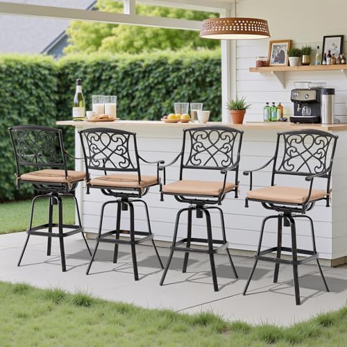 30" Swivel Outdoor Bar Stools Set of 4, Sunbrella Cushion Patio Bar Chairs - Image 2