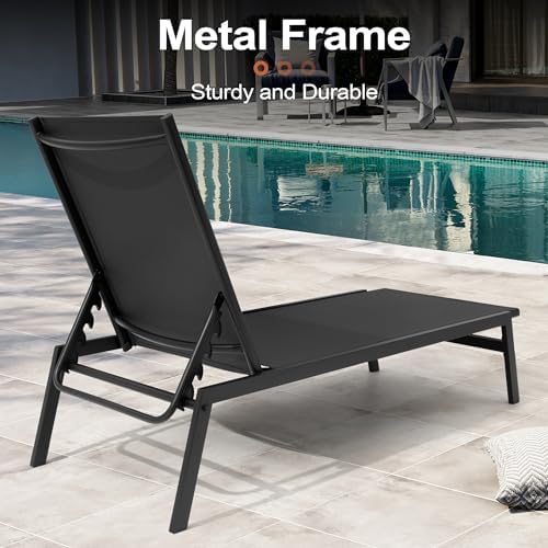 Pool Lounge Chair Set of 3, Outdoor Lounge Chairs (Black) - Image 7