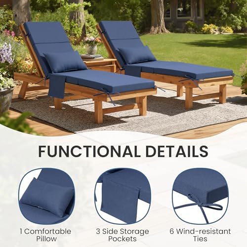 Crestlive Foldable Outdoor Lounge Chair Cushions w/Pillow&Pocket, 72"x21" - Image 6