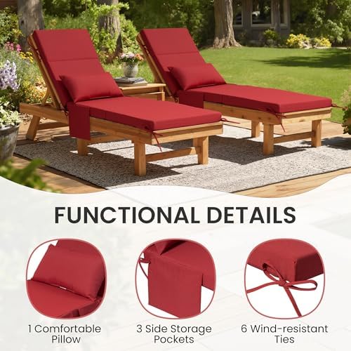 Crestlive Foldable Outdoor Lounge Chair Cushions w/Pillow&Pocket, 72"x21" - Image 6