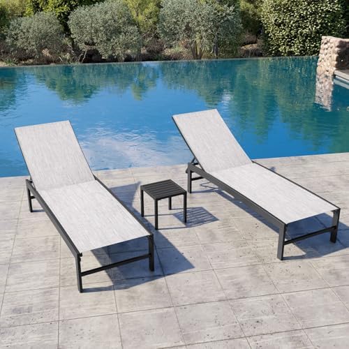 Crestlive Products Outdoor Pool Lounge Chairs Set of 3, Adjustable Five-Position Recliner for Beach, Pool, Patio, Lawn, Yard (Black Grey) - Image 2