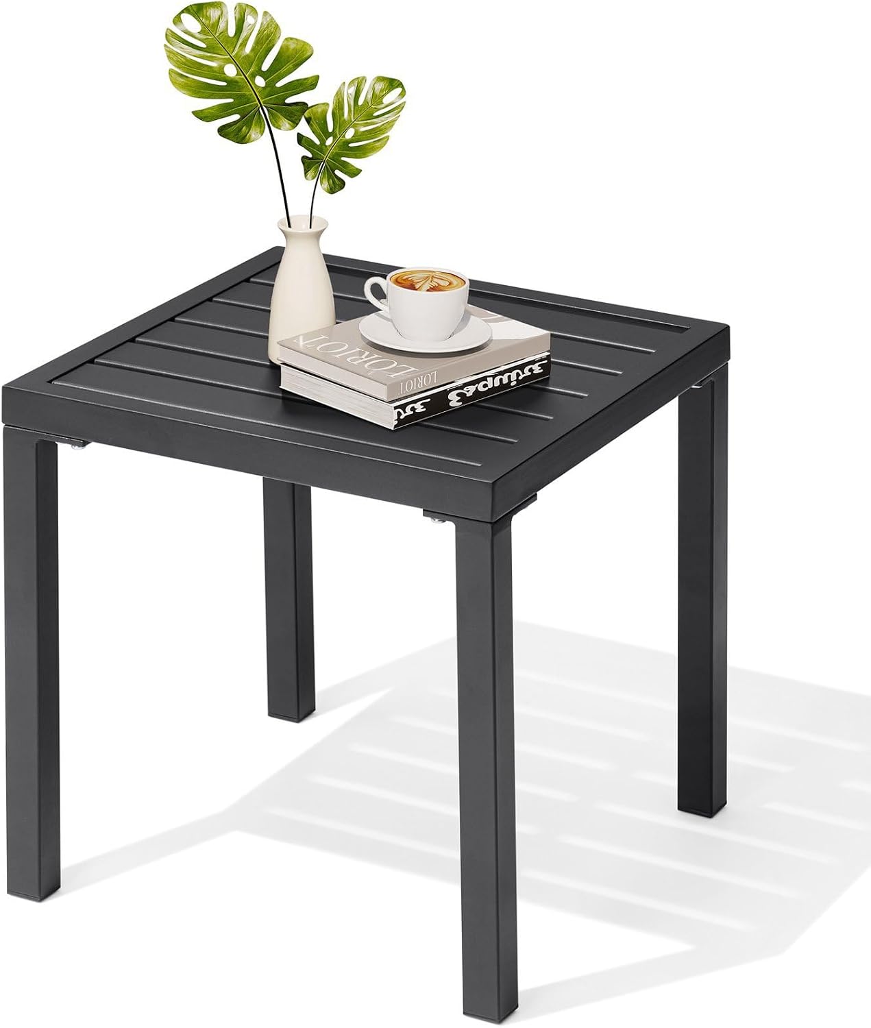 Outdoor Metal Side Table, Patio Small Square End Table, Black