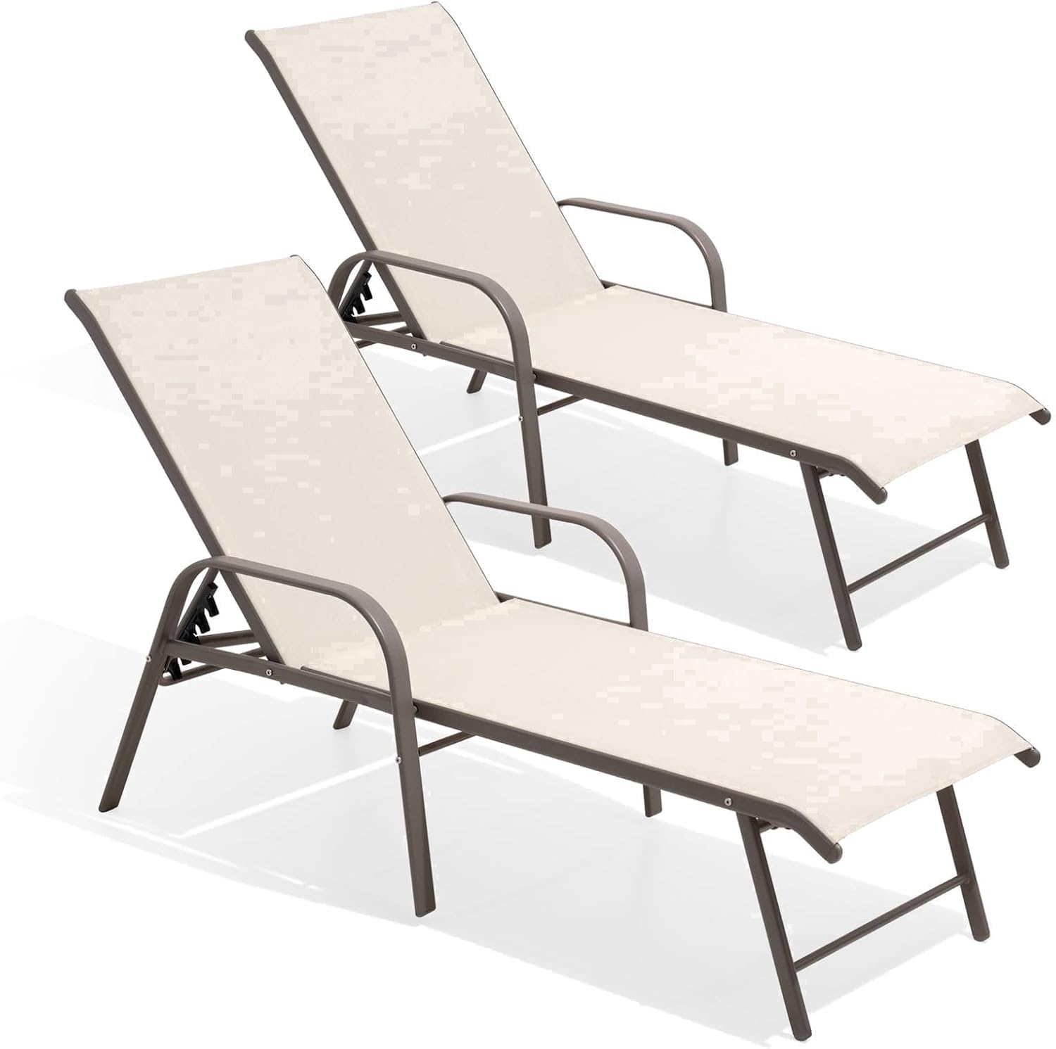 Crestlive Products Chaise Lounge Chair Outdoor with Armrests, Pool Lounge Chairs Set of 2, Aluminum Adjustable 5 Positions Sun Tanning Lounger for Patio, Poolside, Yard, Deck, Backyard (Champagne)
