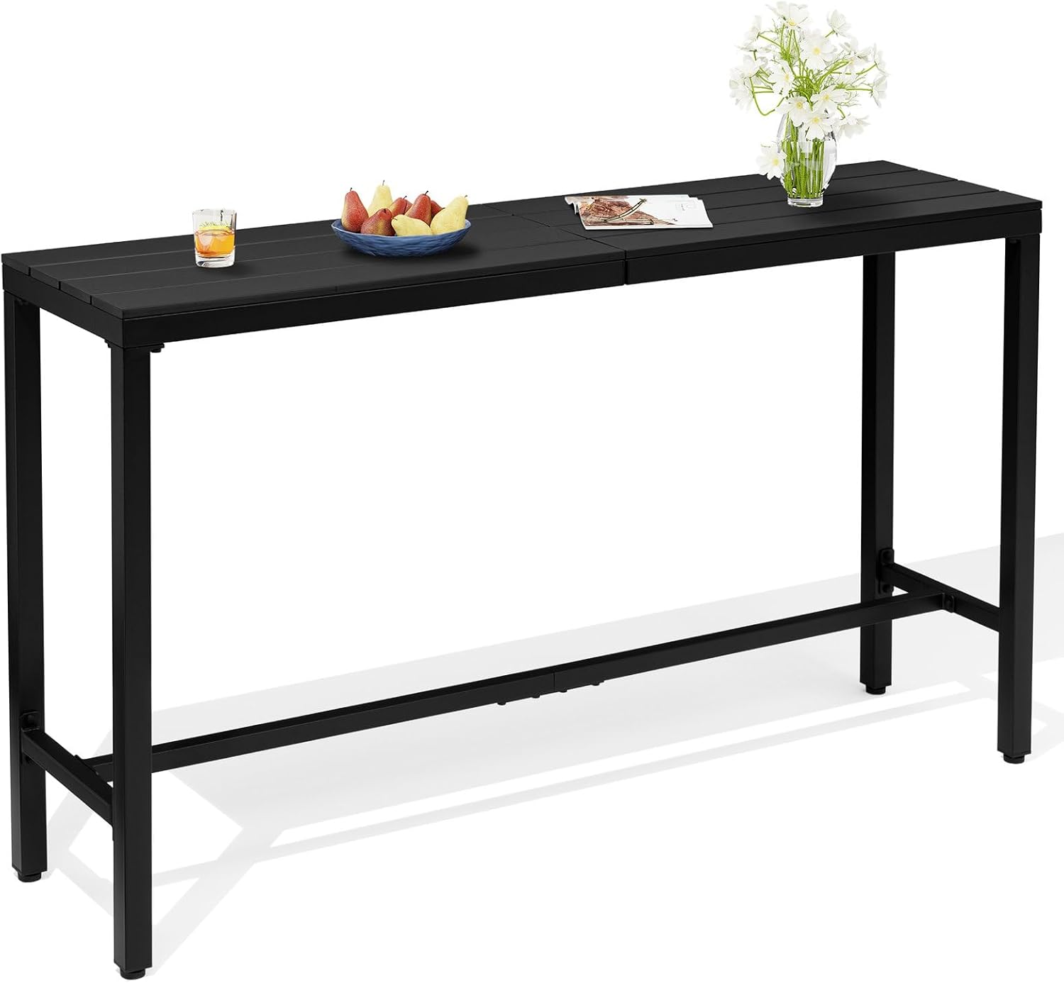 Outdoor Bar Table, 63" Rectangular Pub Table with Waterproof Top