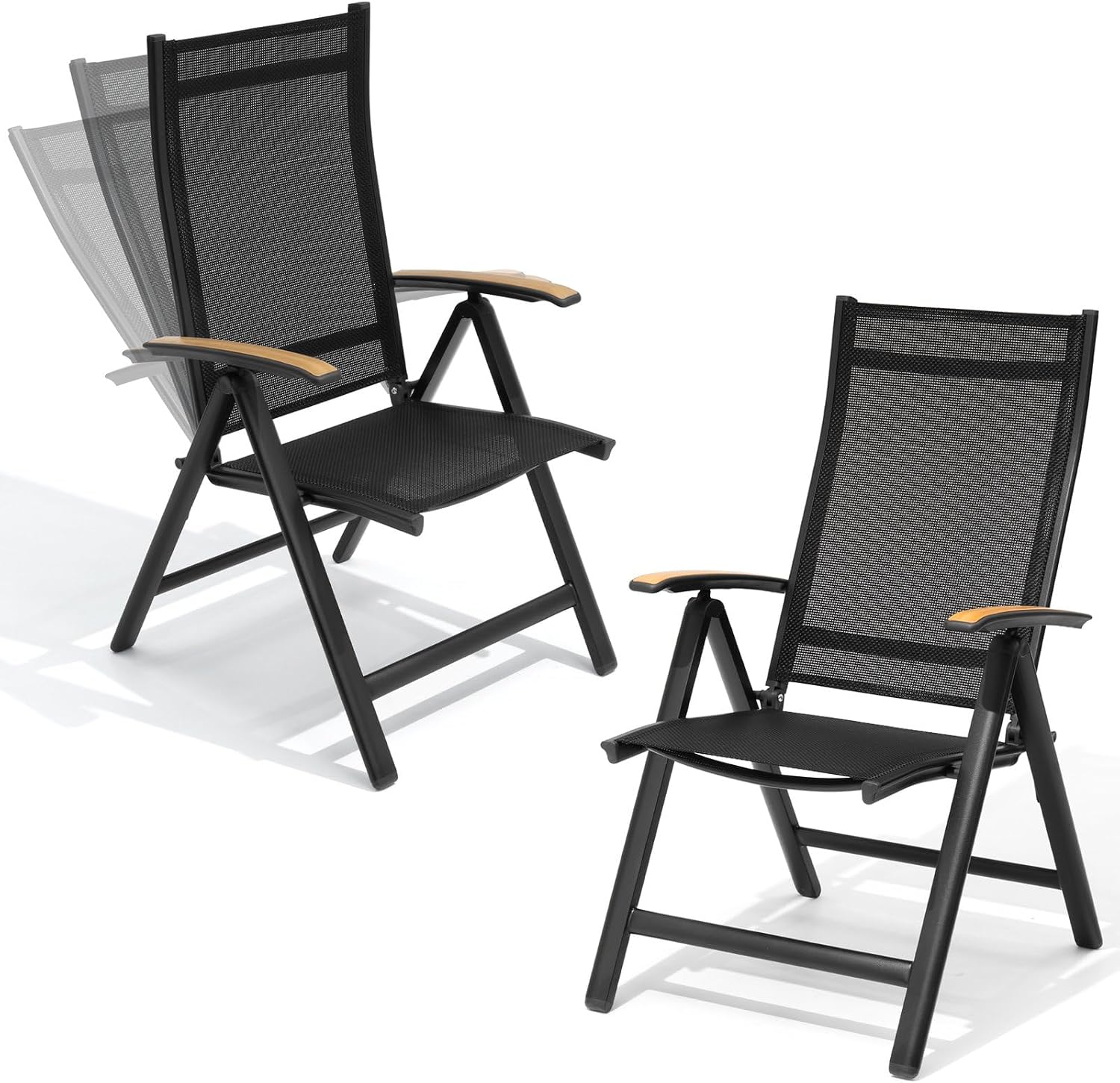 Crestlive Products Folding Patio Chairs Set of 2, Outdoor Recliner Chairs