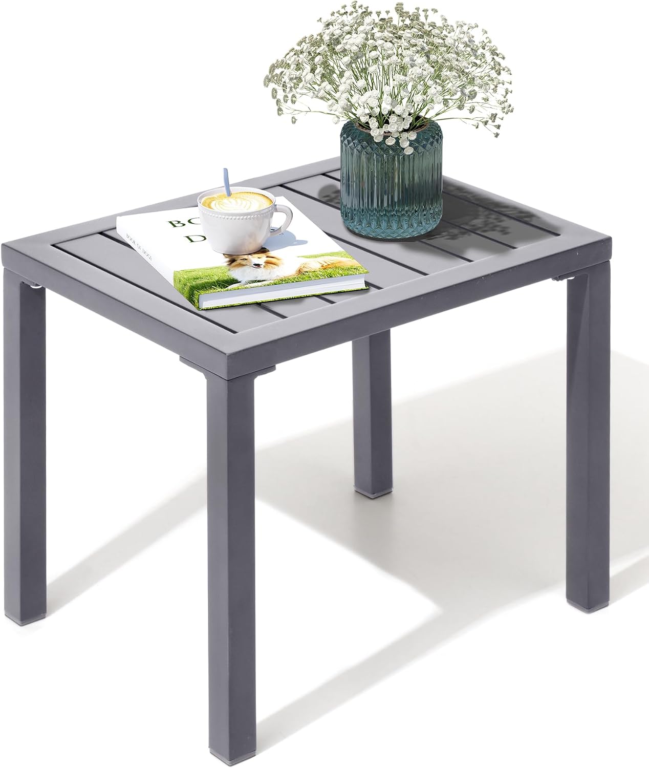 Aluminum Outdoor Side Table, Small Patio Coffee Bistro End Table, Gray