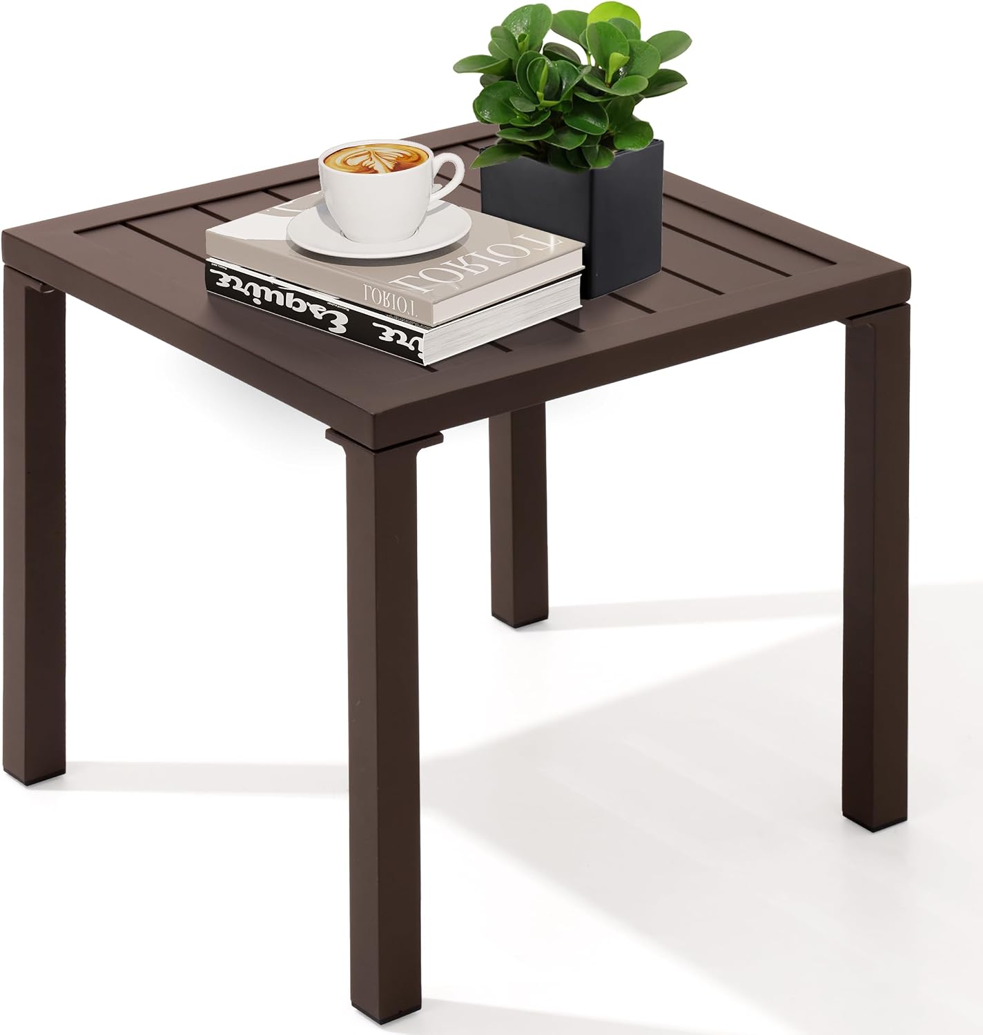 Crestlive Products Aluminum Outdoor Side Table, Pool Lounge Chair Side Table, Weather Resistant Small Square Coffee End Table for Patio, Yard, Garden, Porch, Deck, Indoor, Outdoor