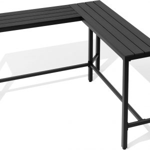Outdoor Bar Table, 55" L-Shaped Pub Table with Slatted Waterproof Top