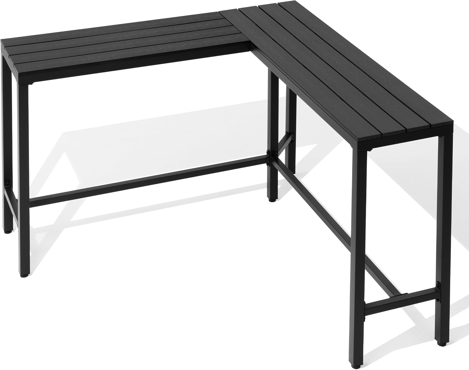 Outdoor Bar Table, 55" L-Shaped Pub Table with Slatted Waterproof Top