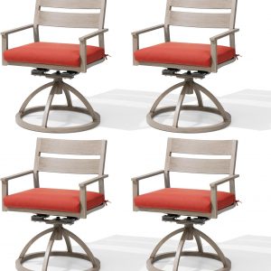 Crestlive Products Patio Swivel Chairs Set of 4, Outdoor Dining Chairs with Sunbrella Cushion Weather-Resistant Aluminum Rocker Chairs with Wood Grain Finish for Outside Garden (Red)