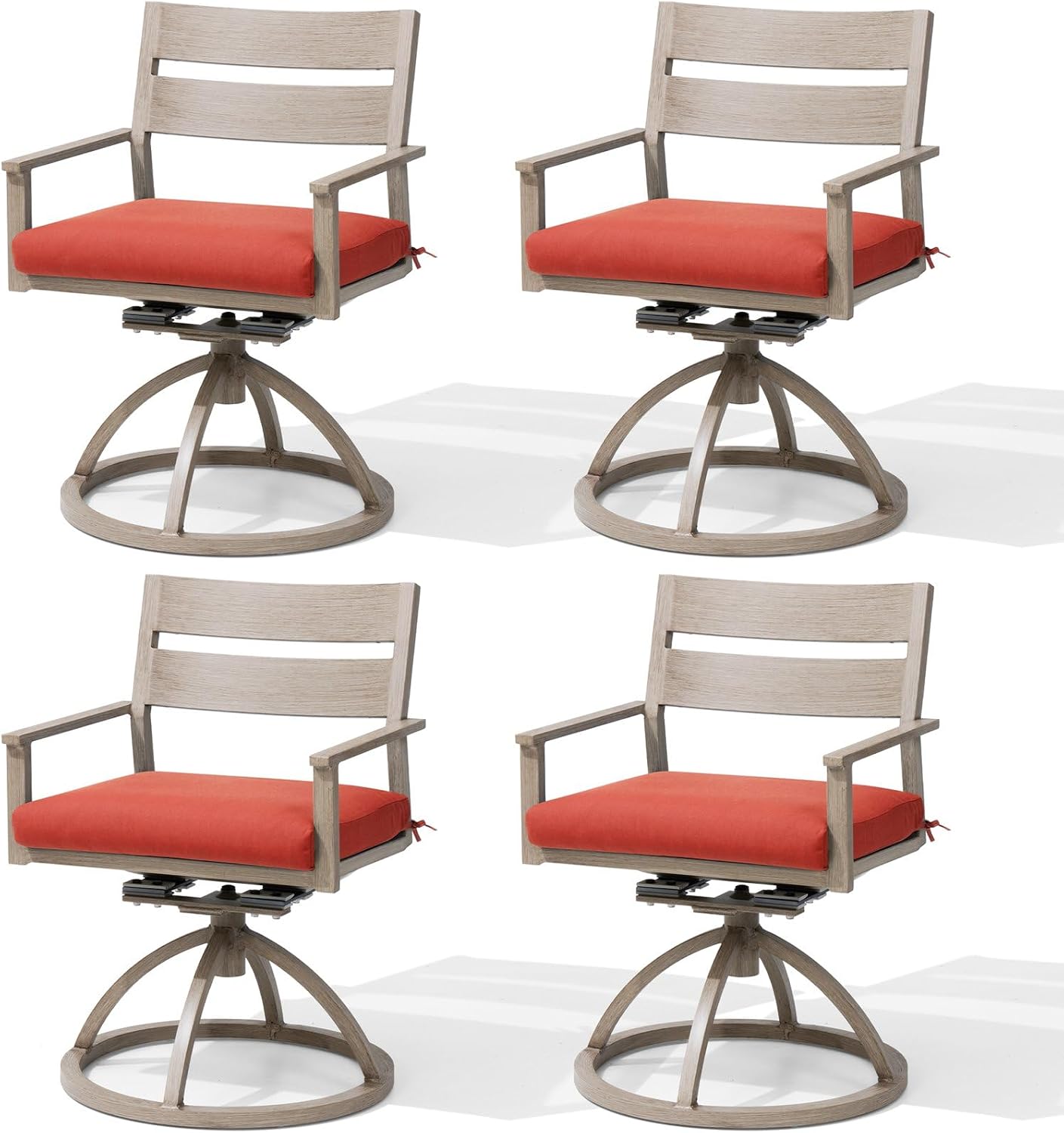 Crestlive Products Patio Swivel Chairs Set of 4, Outdoor Dining Chairs with Sunbrella Cushion Weather-Resistant Aluminum Rocker Chairs with Wood Grain Finish for Outside Garden (Red)