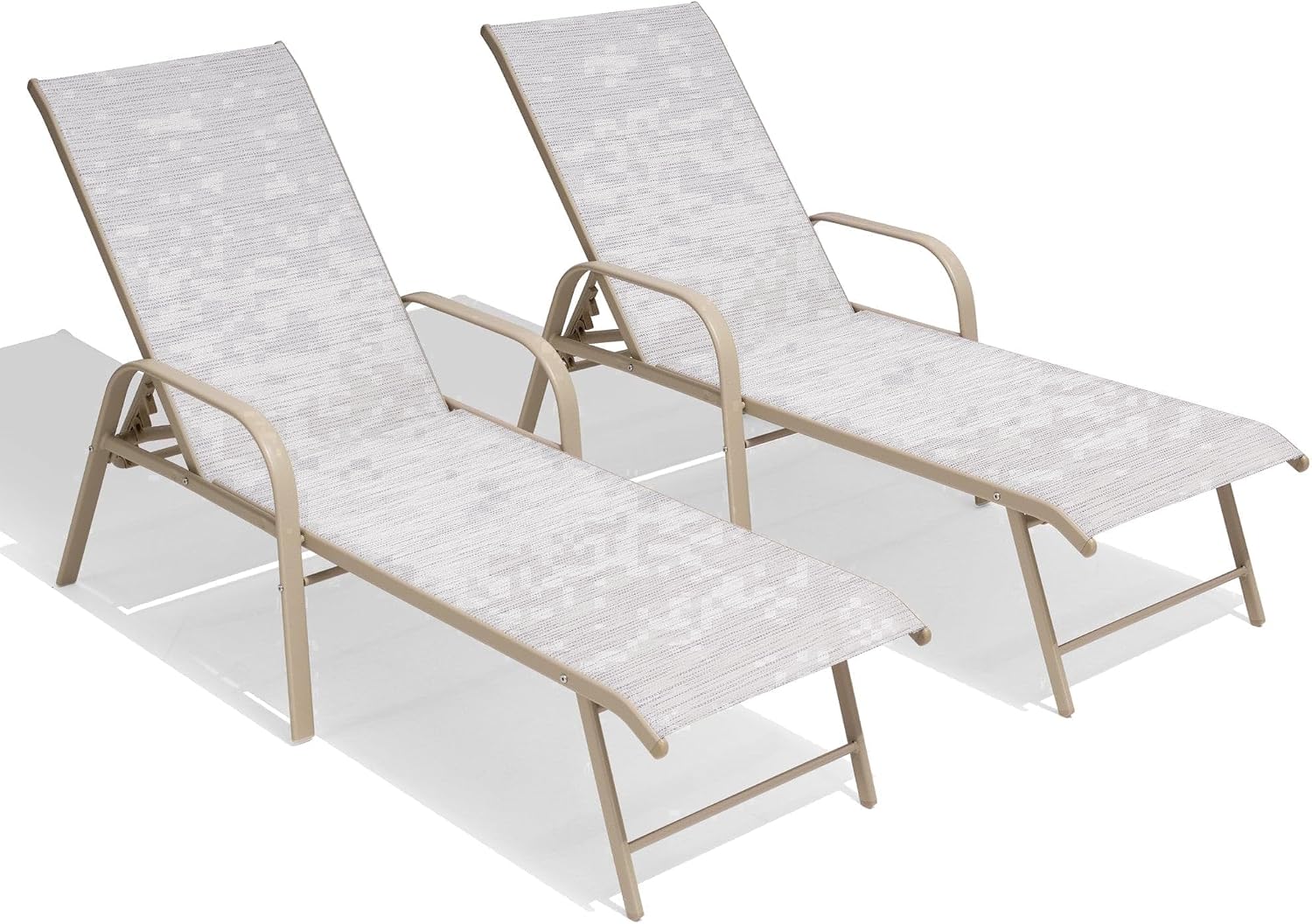 Crestlive Products Chaise Lounge Chair Outdoor with Armrests, Pool Lounge Chairs Set of 2, Aluminum Adjustable 5 Positions Sun Tanning Lounger for Patio, Poolside, Yard, Deck, Backyard (Mix Color)
