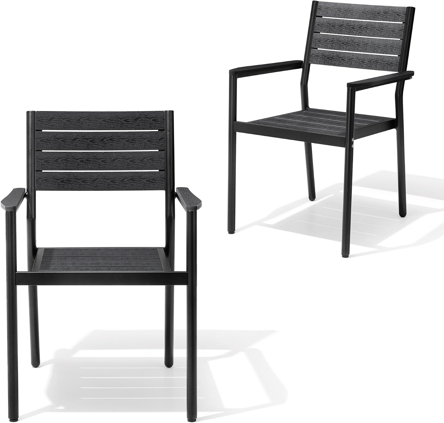 Crestlive Products Outdoor Dining Chairs Set of 2, Aluminum Stackable Patio Chairs with Arm for Lawn Garden Backyard Deck Porch Yard, Black