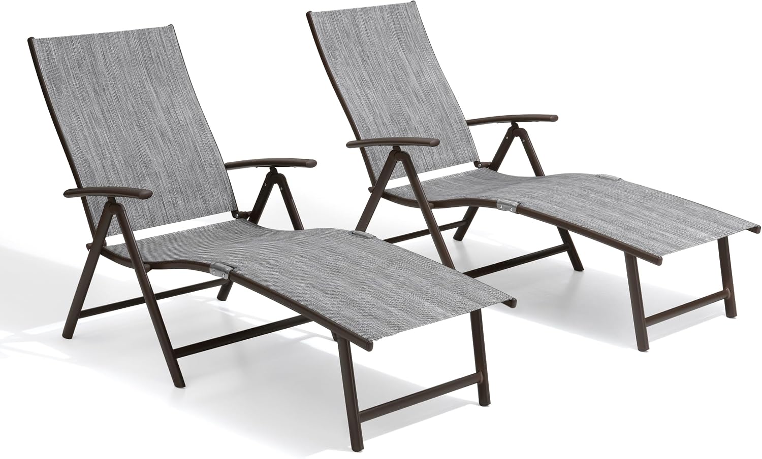 Lounge Chair Outdoor, Folding Pool Chaise Chairs Set of 2 (Black Gray)
