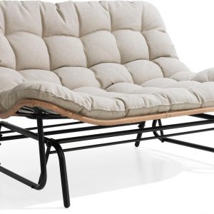 Crestlive Products Outdoor Glider 2-Person, All-Weather Boho Rattan Patio Furniture for Backyard, Porch, Deck Seating, Beige