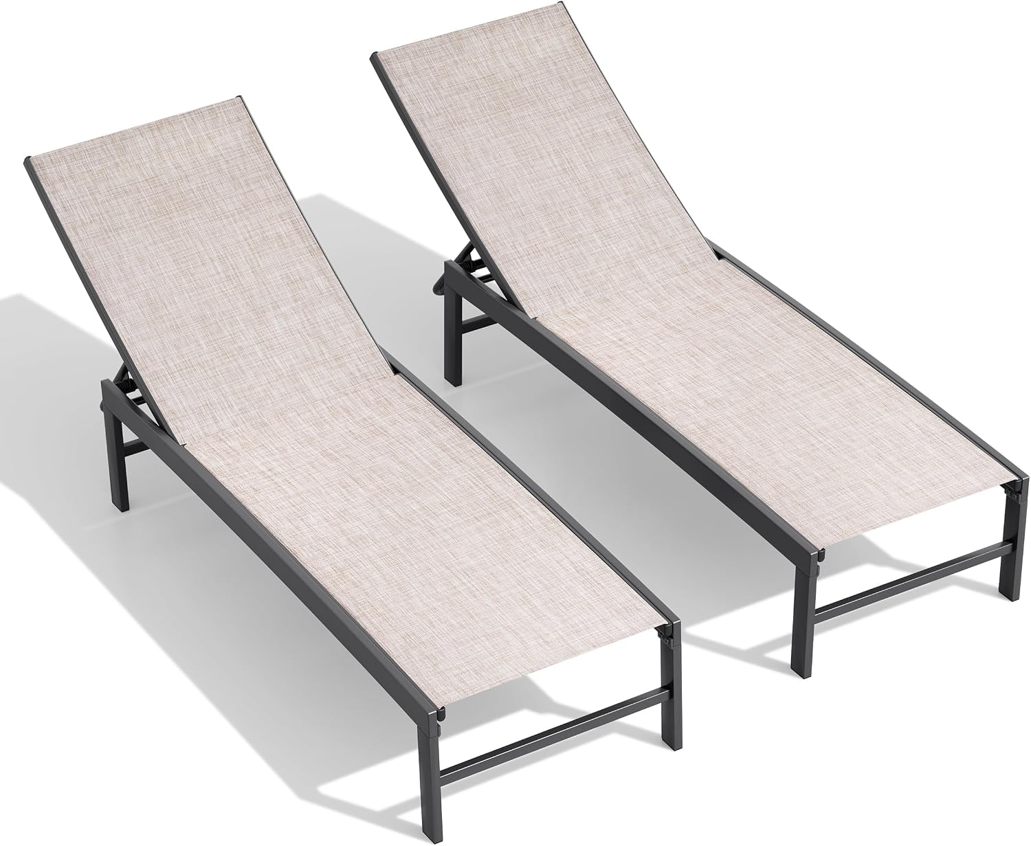 Chaise Lounge Outdoor, Pool Lounge Set of 2 Tanning Chairs(Beige)