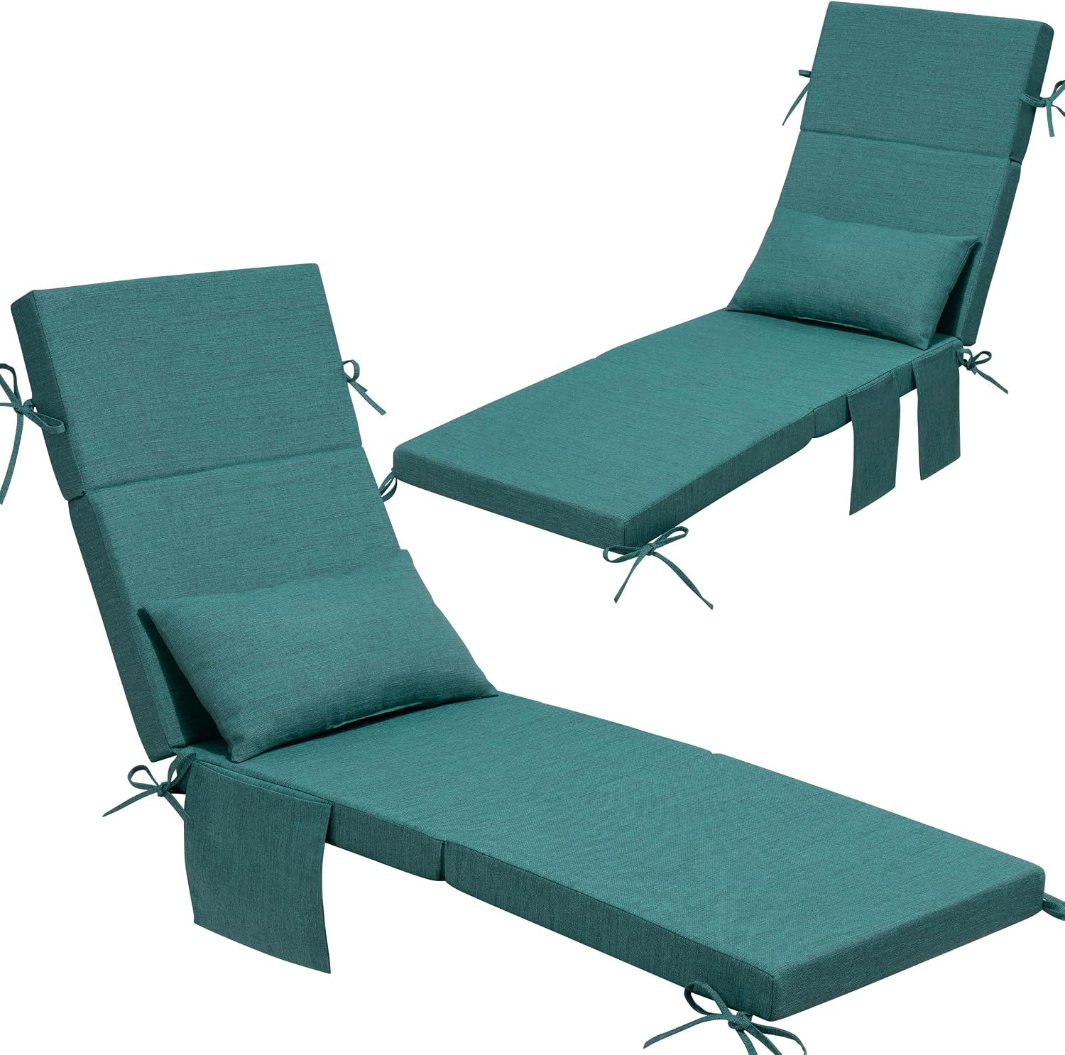 Crestlive Foldable Outdoor Lounge Chair Cushions w/Pillow&Pocket, 72"x21"