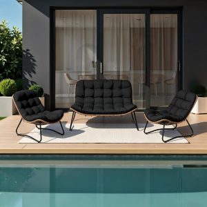 Crestlive Products Outdoor Loveseat, Outdoor Sofa Set (3PCS Black)
