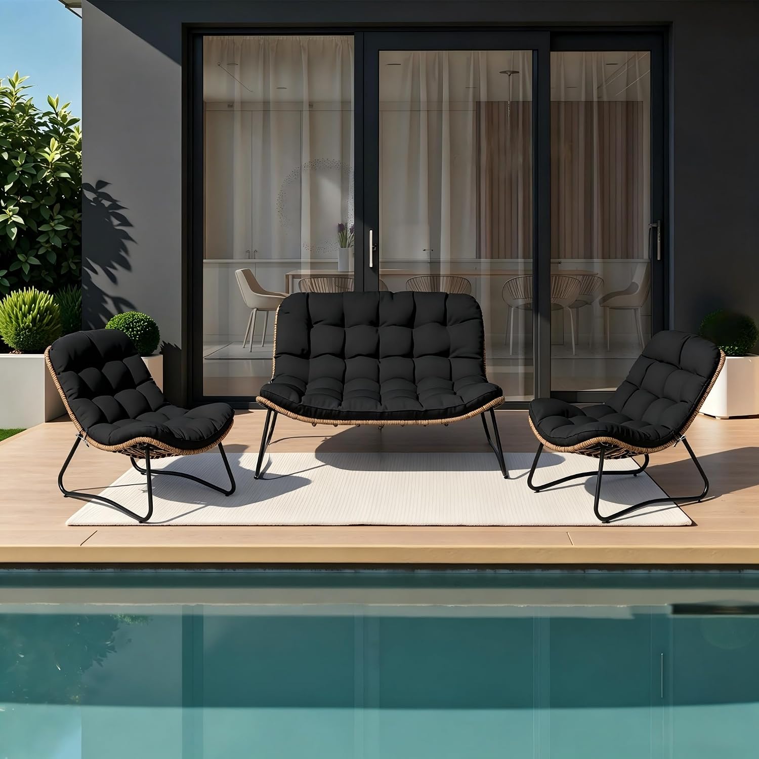 Crestlive Products Outdoor Loveseat, Outdoor Sofa Set (3PCS Black)