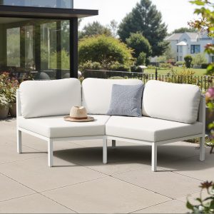 2-Seat Half-Moon Aluminum Patio Sofa Set, Outdoor Sectional, Beige