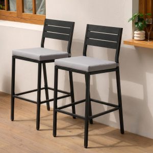 26.8" Outdoor Counter Bar Stools Set of 2, Patio Chairs with Backrest