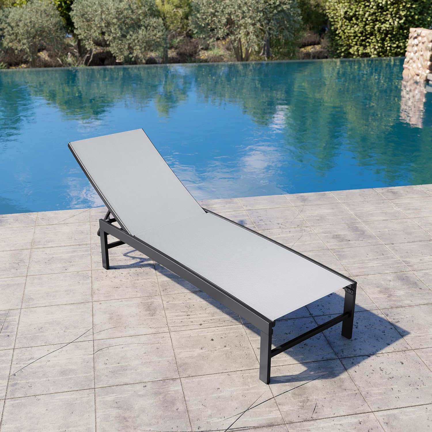 Crestlive Products Chaise Lounge Chair Outdoor, Adjustable 5 Positions Pool Tanning Recliner, Outdoor Lounge Furniture Perfect for Patio, Beach, Yard, Pool