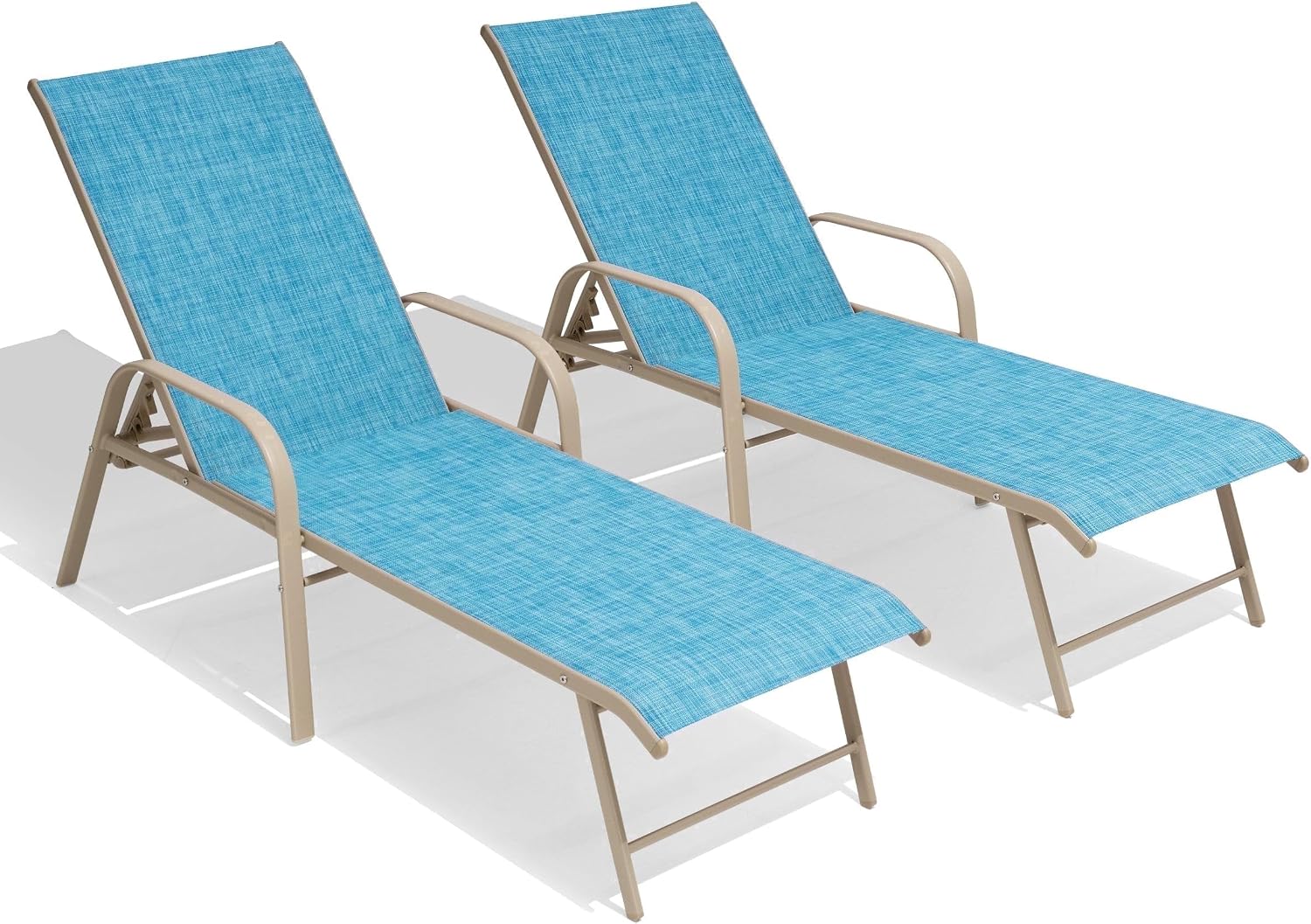 Crestlive Products Chaise Lounge Chair Outdoor with Armrests, Pool Lounge Chairs Set of 2, Aluminum Adjustable 5 Positions Sun Tanning Lounger for Patio, Poolside, Yard, Deck, Backyard (Blue)