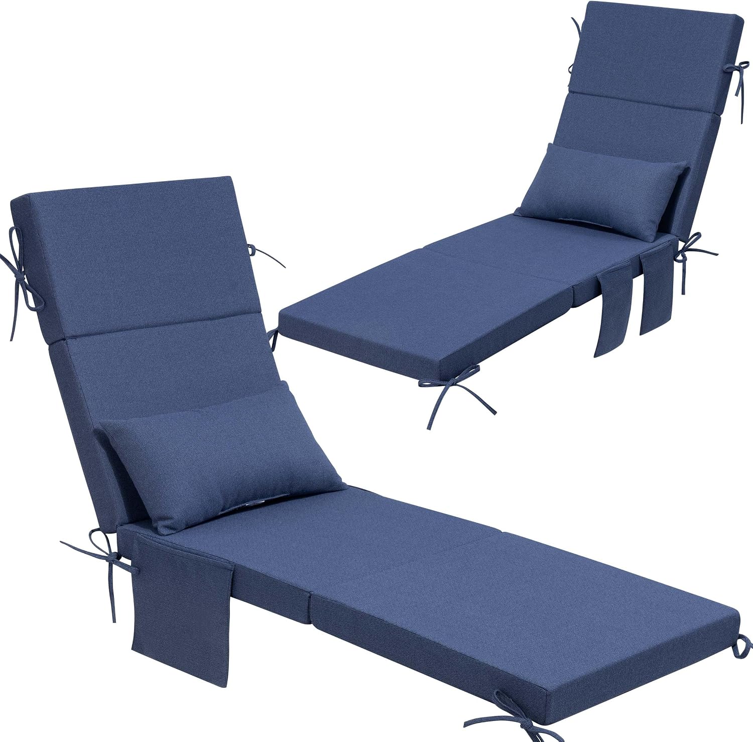 Crestlive Foldable Outdoor Lounge Chair Cushions w/Pillow&Pocket, 72"x21"