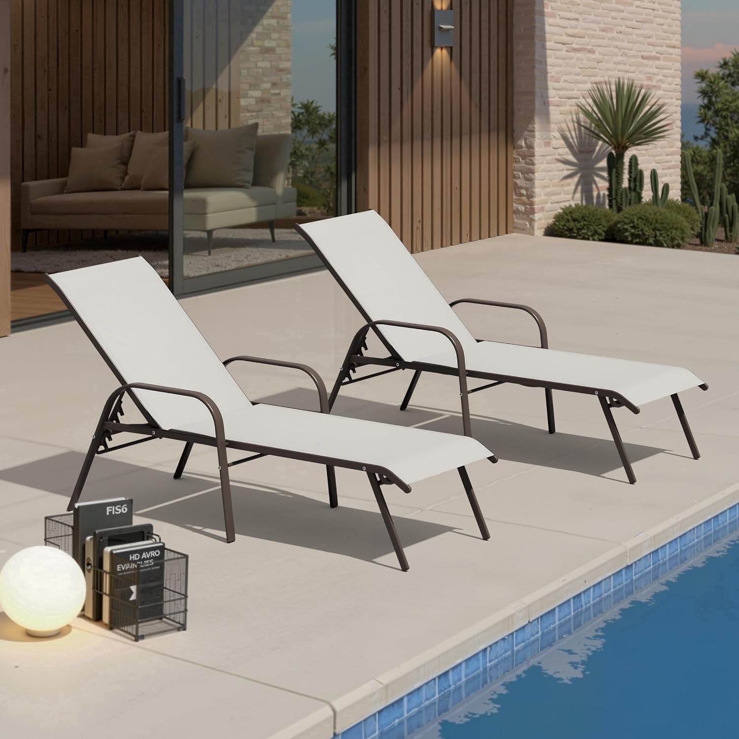 Crestlive Products Outdoor Chaise Lounge Chair,5-Position Pool Lounge Chairs with Armrests Sunbathing Recliner for Patio, Beach, Deck, Yard (2PC Gray)